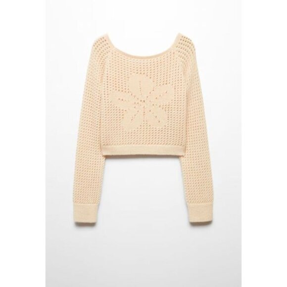 NWT MANGO Open Work Boat Neck Sweater Cream Sz S [jb] - Picture 2 of 10